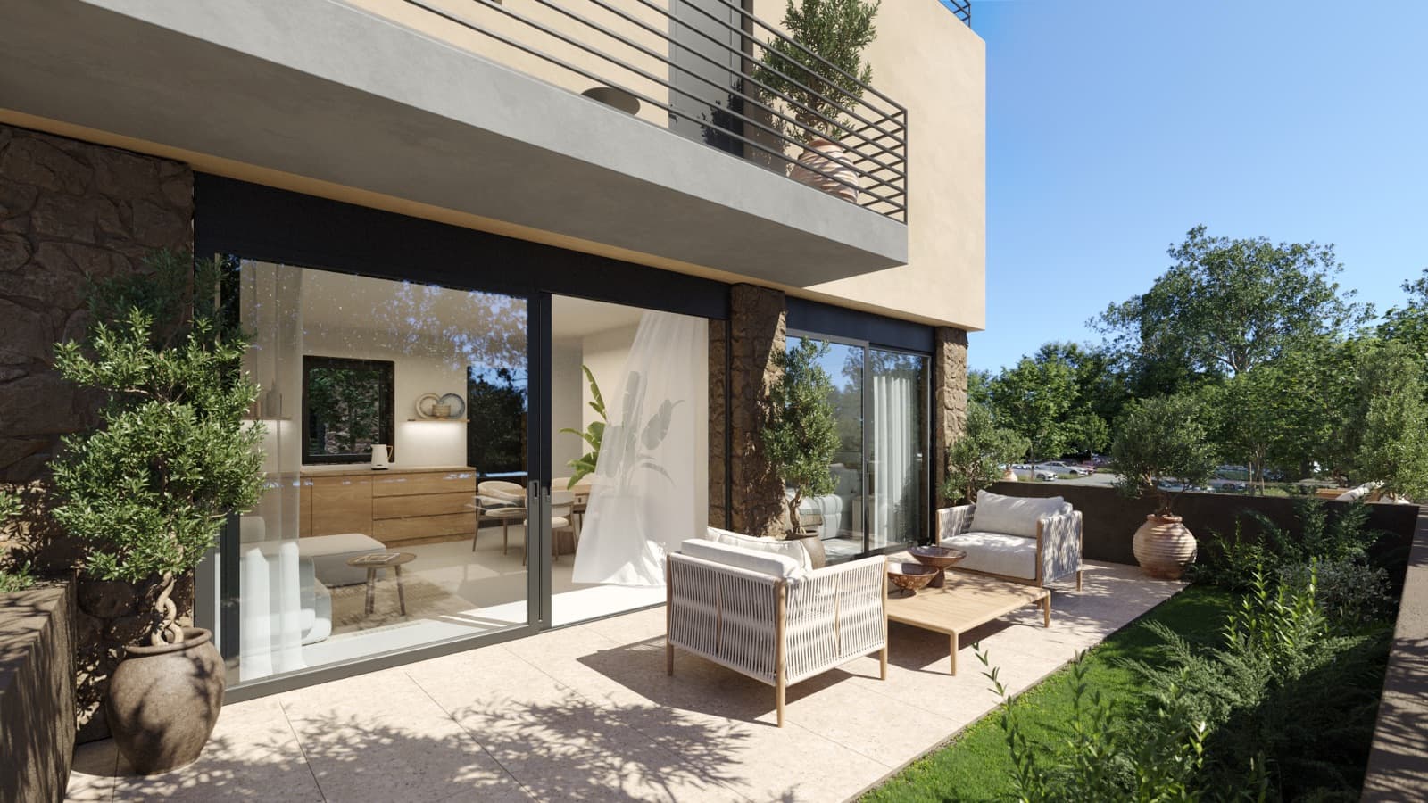 The River private terrace and garden