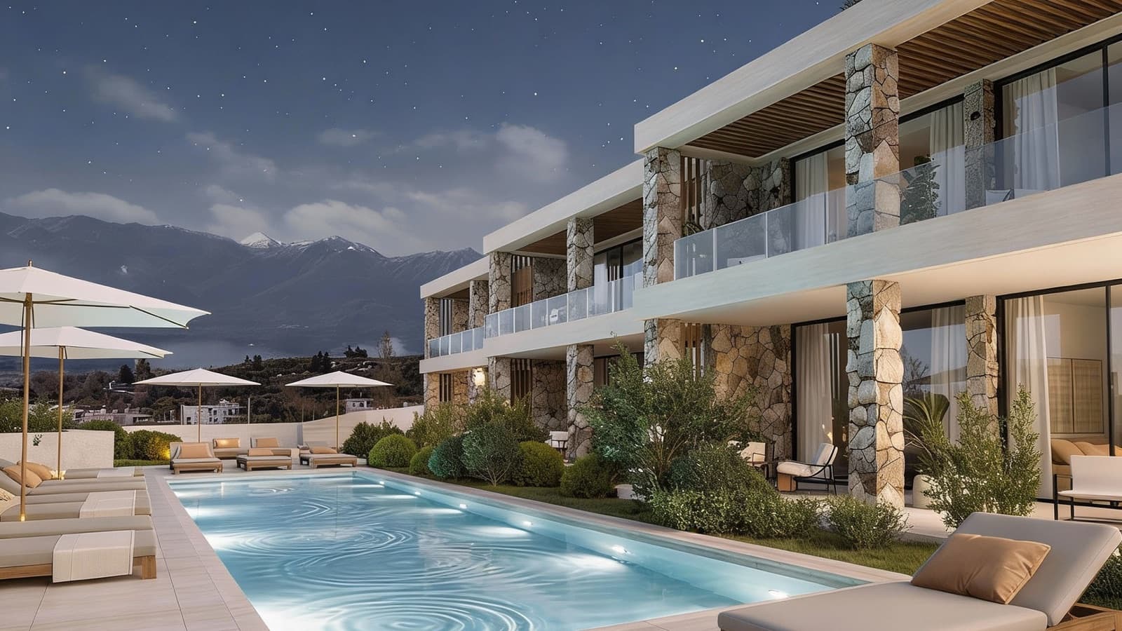 196 Kalyves infinity pool by night